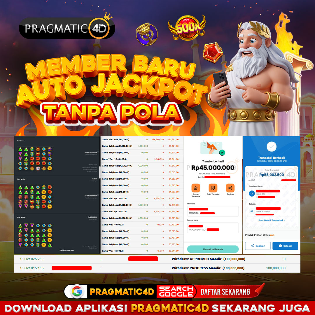 BUKTI KEMENANGAN MEMBER 15 OCTOBER 2025 DI PRAGMATIC4D 100 JUTA