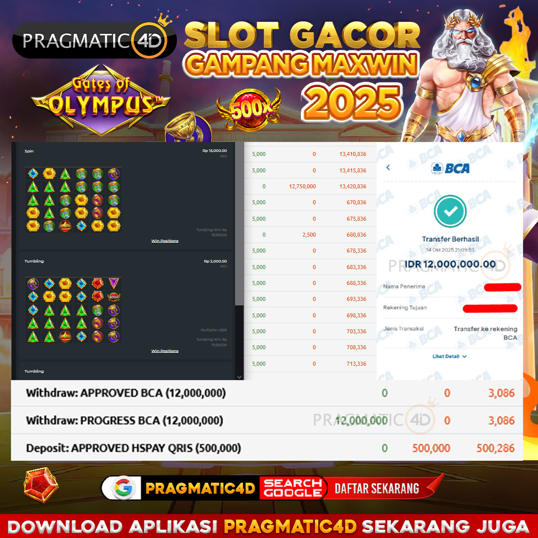 BUKTI KEMENANGAN MEMBER 15 OCTOBER 2025 DI PRAGMATIC4D 12 JUTA