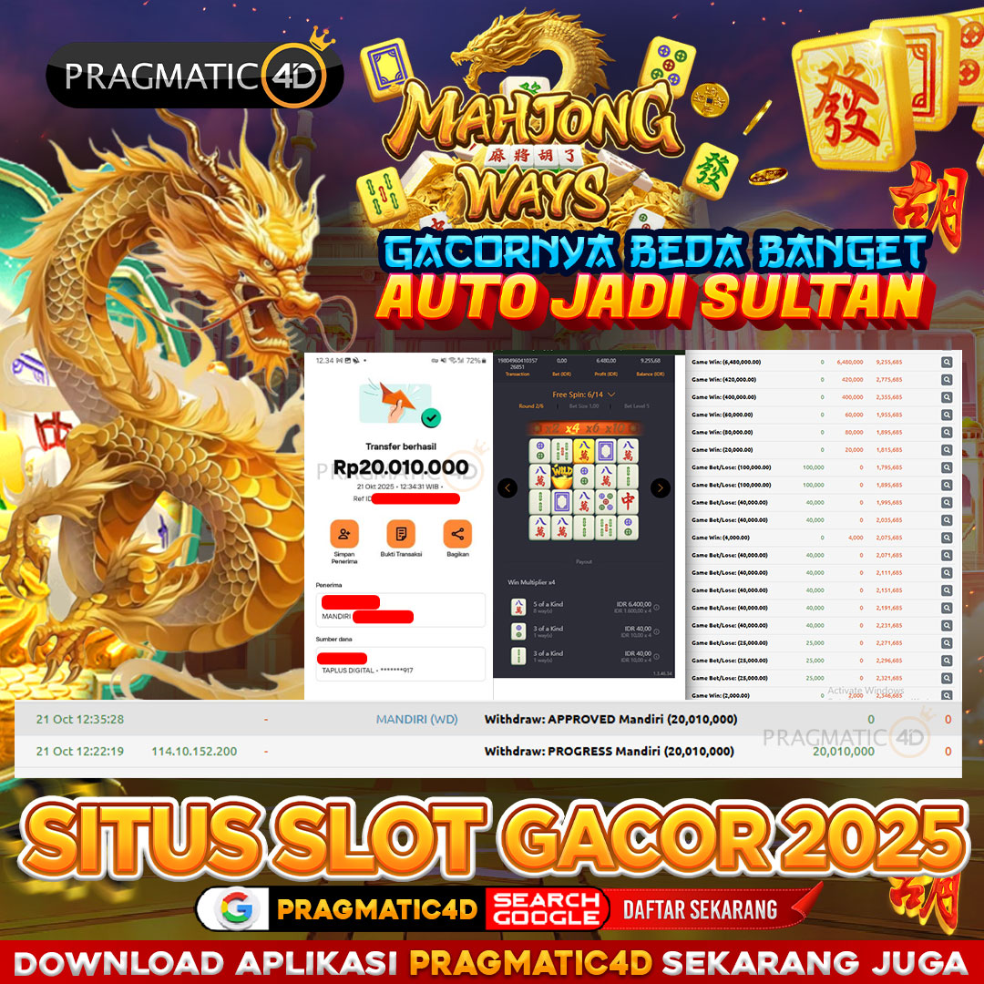 BUKTI KEMENANGAN MEMBER 22 OCTOBER 2025 DI PRAGMATIC4D 20 JUTA