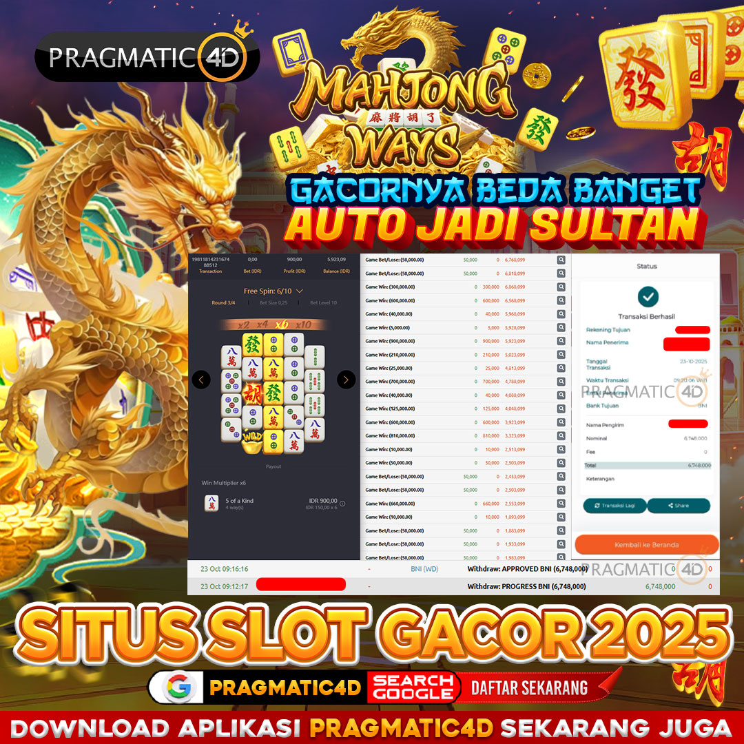 BUKTI KEMENANGAN MEMBER 23 OCTOBER 2025 DI PRAGMATIC4D 6 JUTA