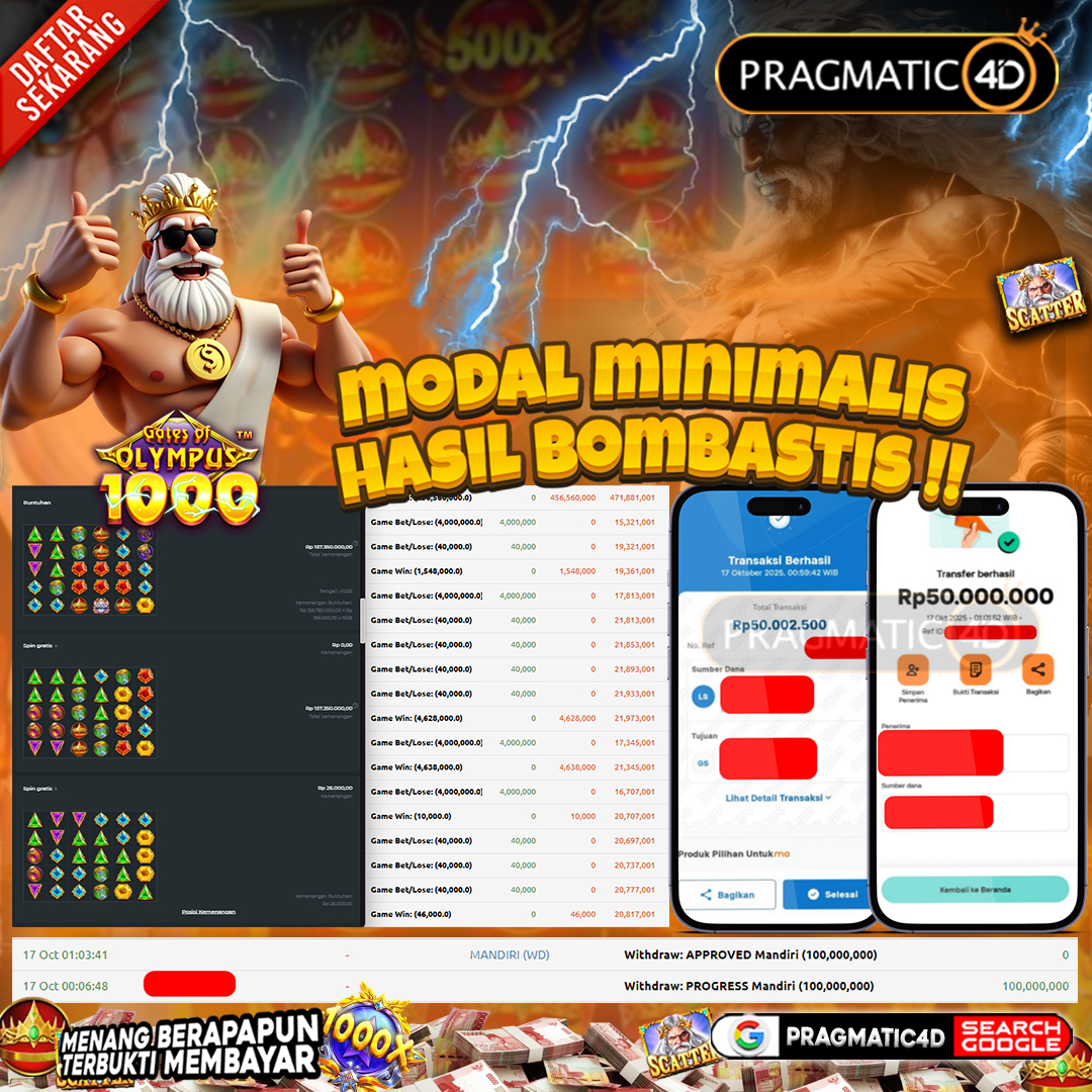 BUKTI KEMENANGAN MEMBER 17 OCTOBER 2025 DI PRAGMATIC4D 100 JUTA