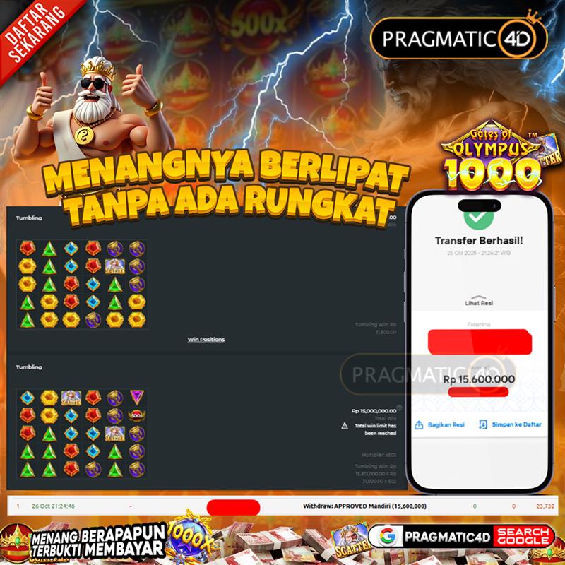BUKTI KEMENANGAN MEMBER 27 OCTOBER 2025 DI PRAGMATIC4D 15 JUTA