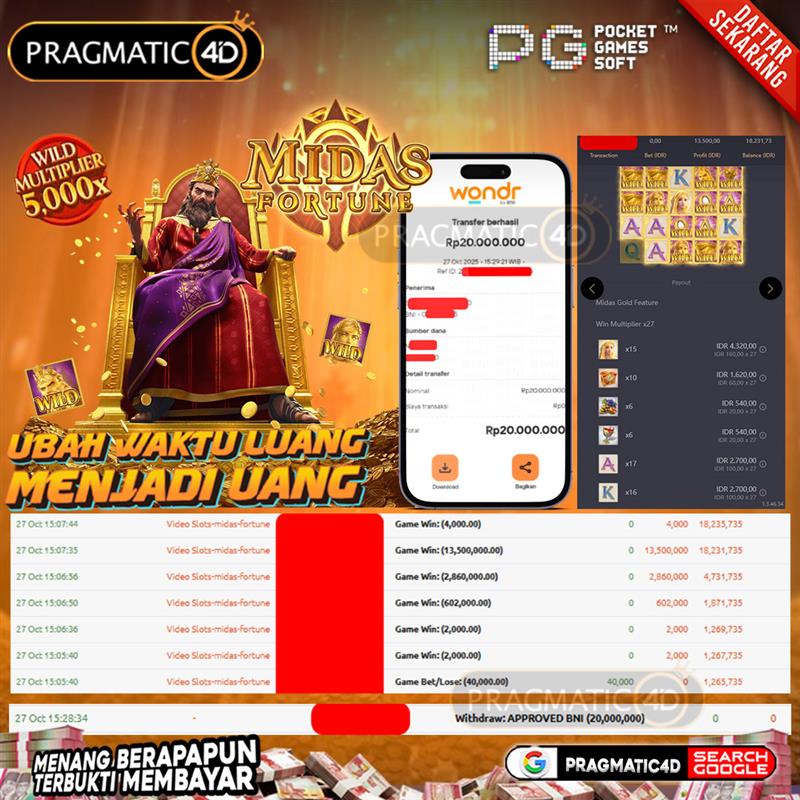 BUKTI KEMENANGAN MEMBER 28 OCTOBER 2025 DI PRAGMATIC4D 20 JUTA