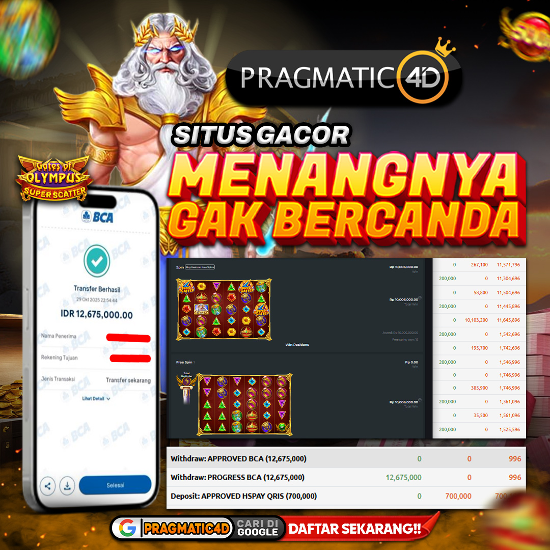 BUKTI KEMENANGAN MEMBER 30 OCTOBER 2025 DI PRAGMATIC4D 12 JUTA