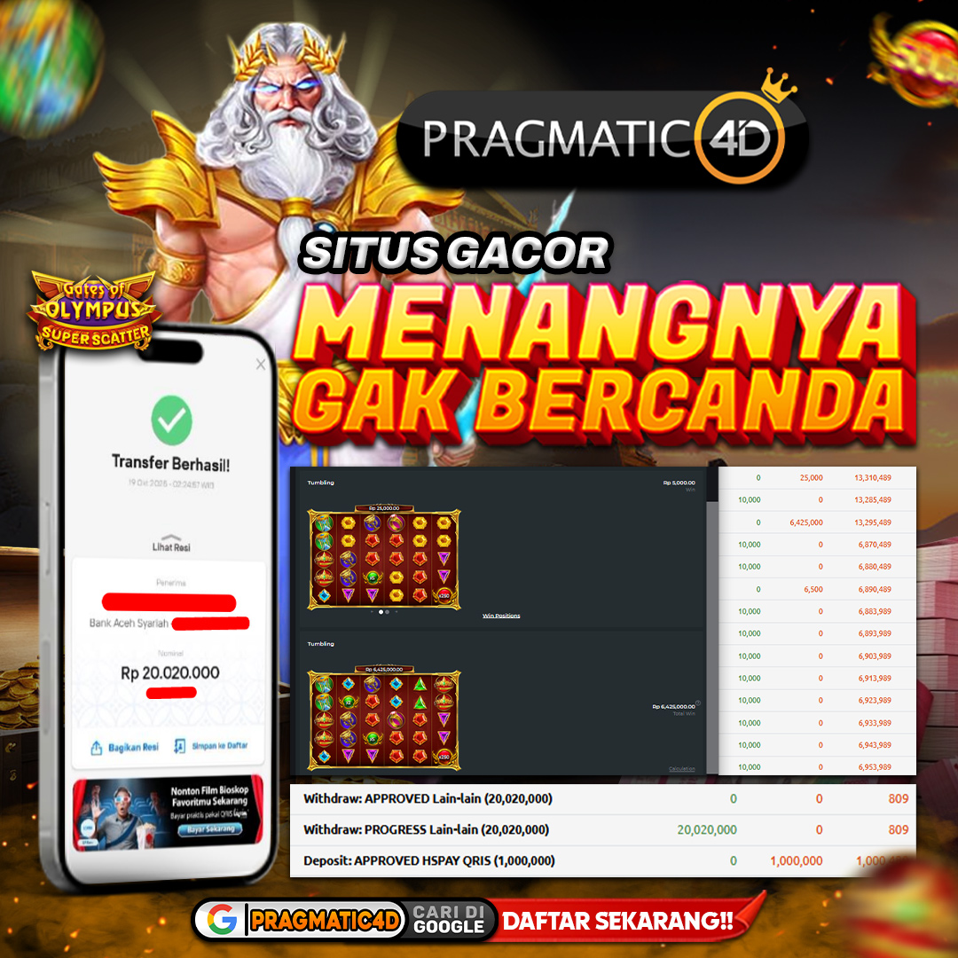 BUKTI KEMENANGAN MEMBER 19 OCTOBER 2025 DI PRAGMATIC4D 20 JUTA