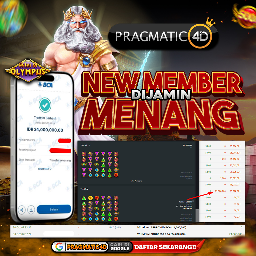 BUKTI KEMENANGAN MEMBER 30 OCTOBER 2025 DI PRAGMATIC4D 24 JUTA