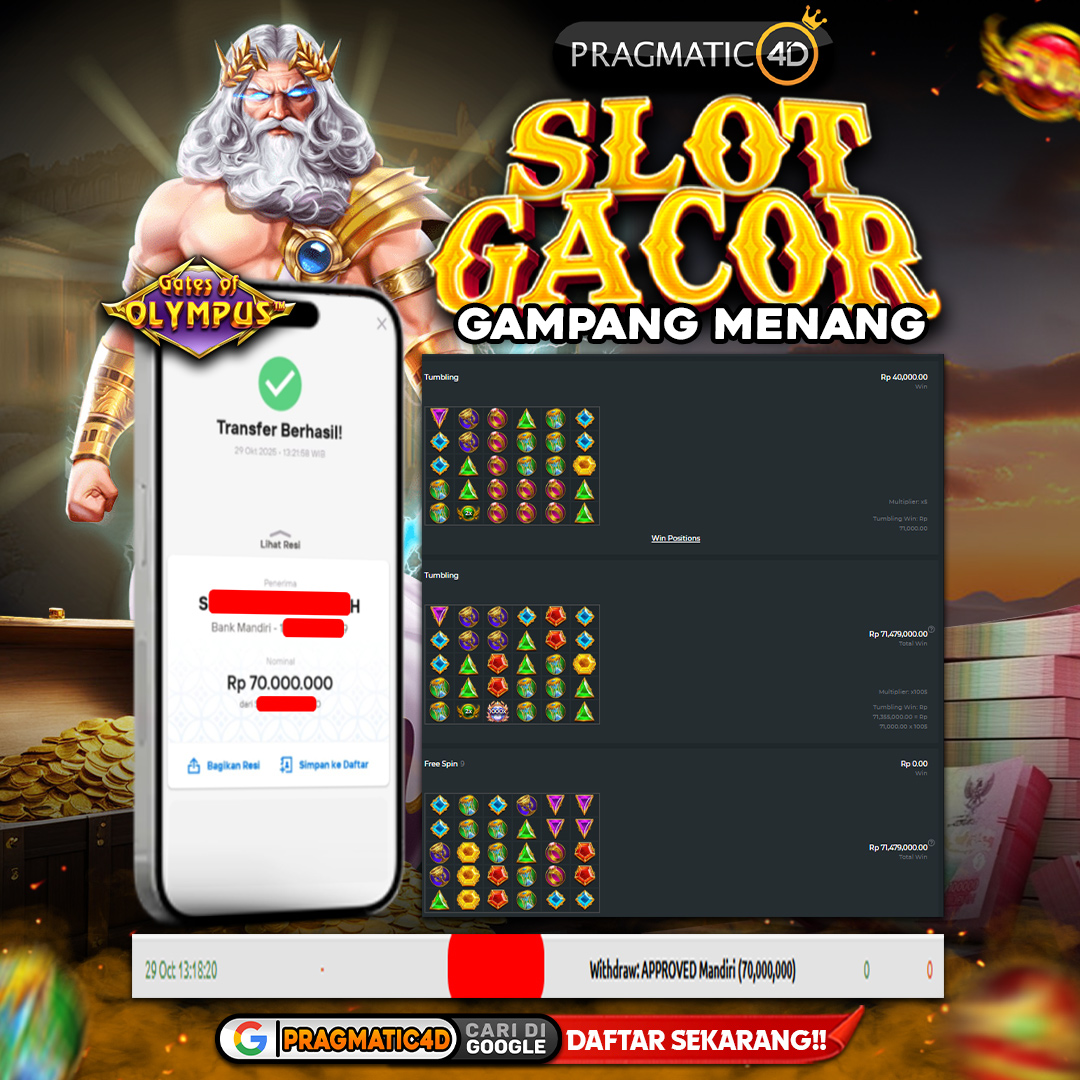 BUKTI KEMENANGAN MEMBER 30 OCTOBER 2025 DI PRAGMATIC4D 70 JUTA