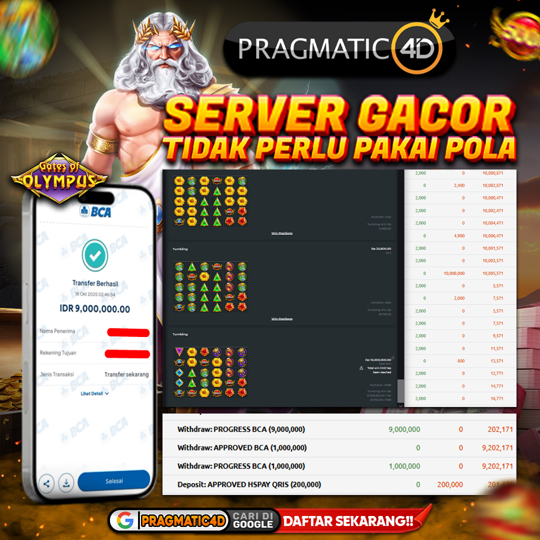 BUKTI KEMENANGAN MEMBER 16 OCTOBER 2025 DI PRAGMATIC4D 9 JUTA