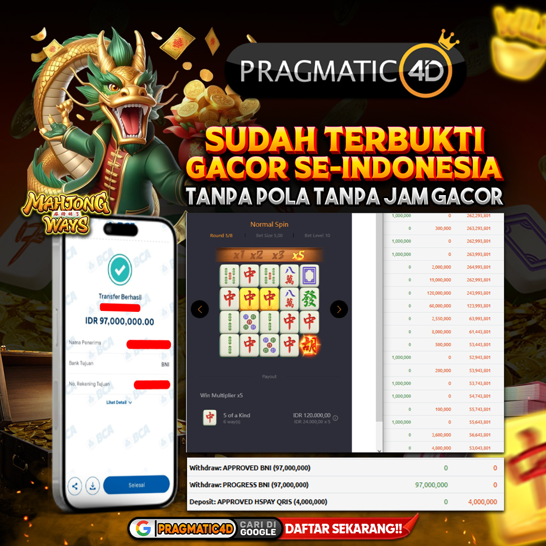 BUKTI KEMENANGAN MEMBER 24 OCTOBER 2025 DI PRAGMATIC4D 97 JUTA