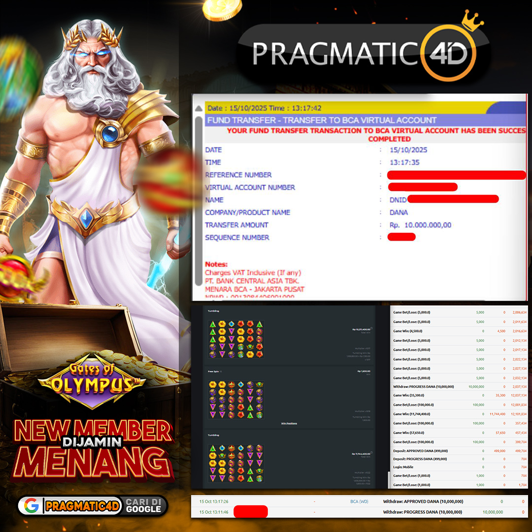 BUKTI KEMENANGAN MEMBER 16 OCTOBER 2025 DI PRAGMATIC4D 10 JUTA