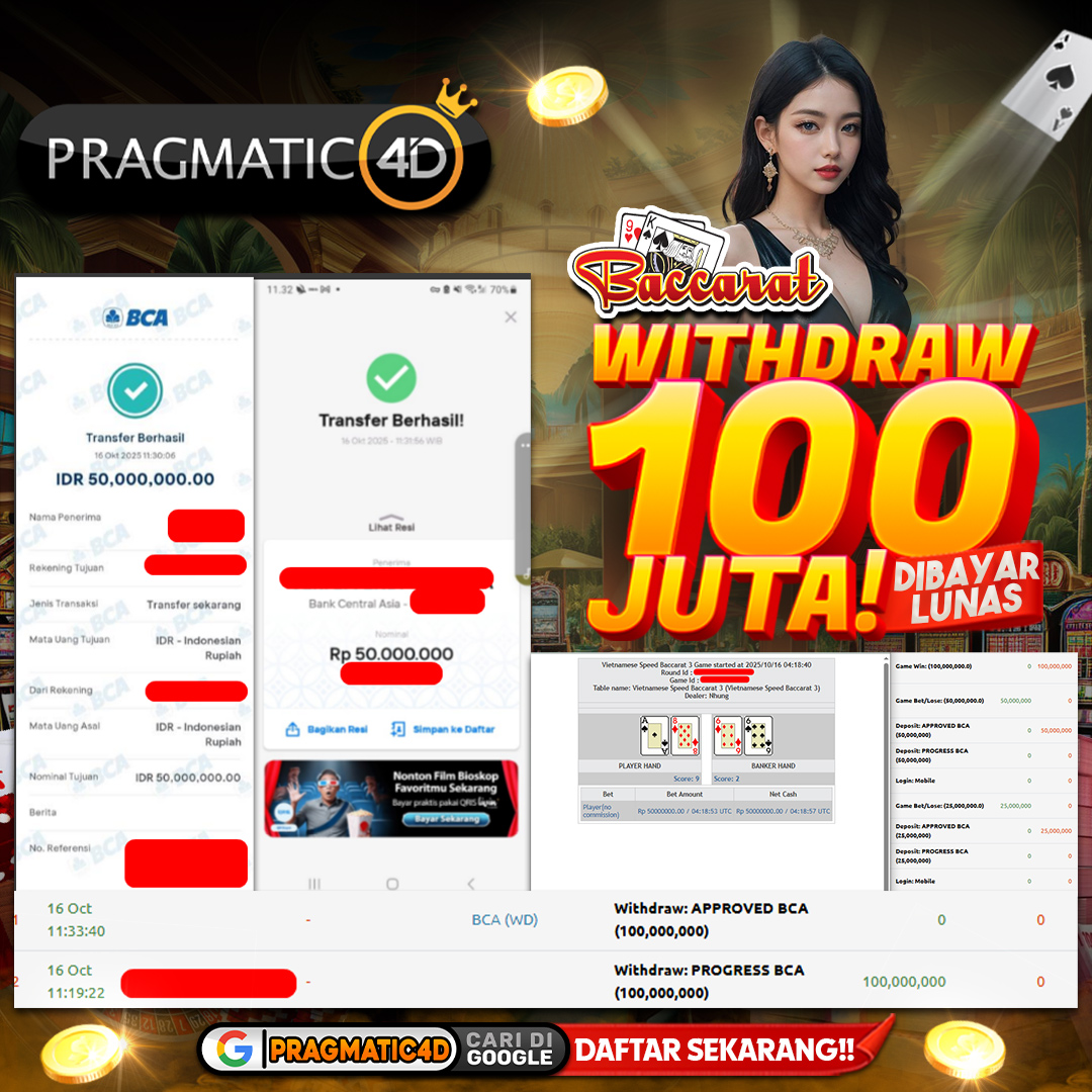BUKTI KEMENANGAN MEMBER 16 OCTOBER 2025 DI PRAGMATIC4D 100 JUTA