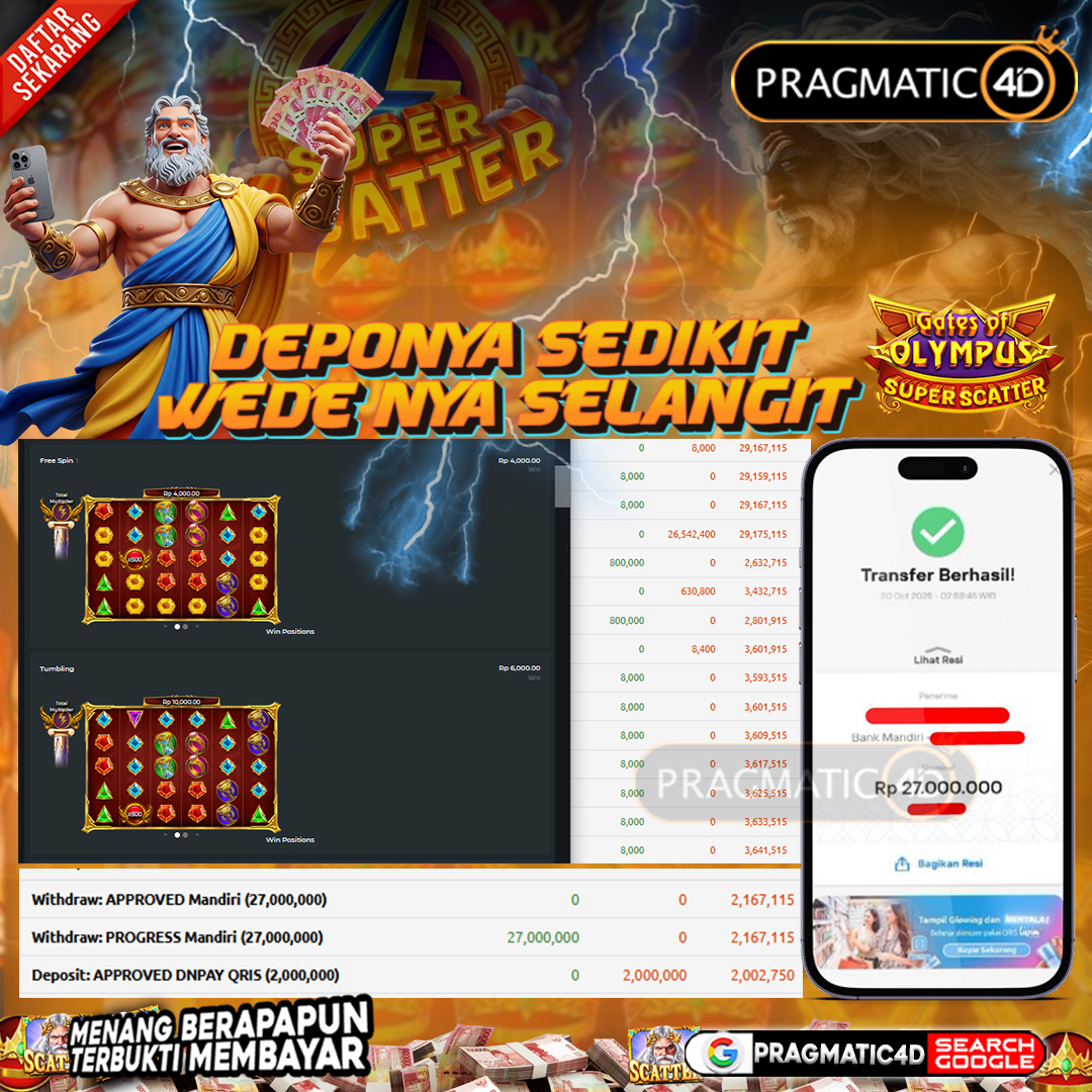 BUKTI KEMENANGAN MEMBER 21 OCTOBER 2025 DI PRAGMATIC4D 27 JUTA