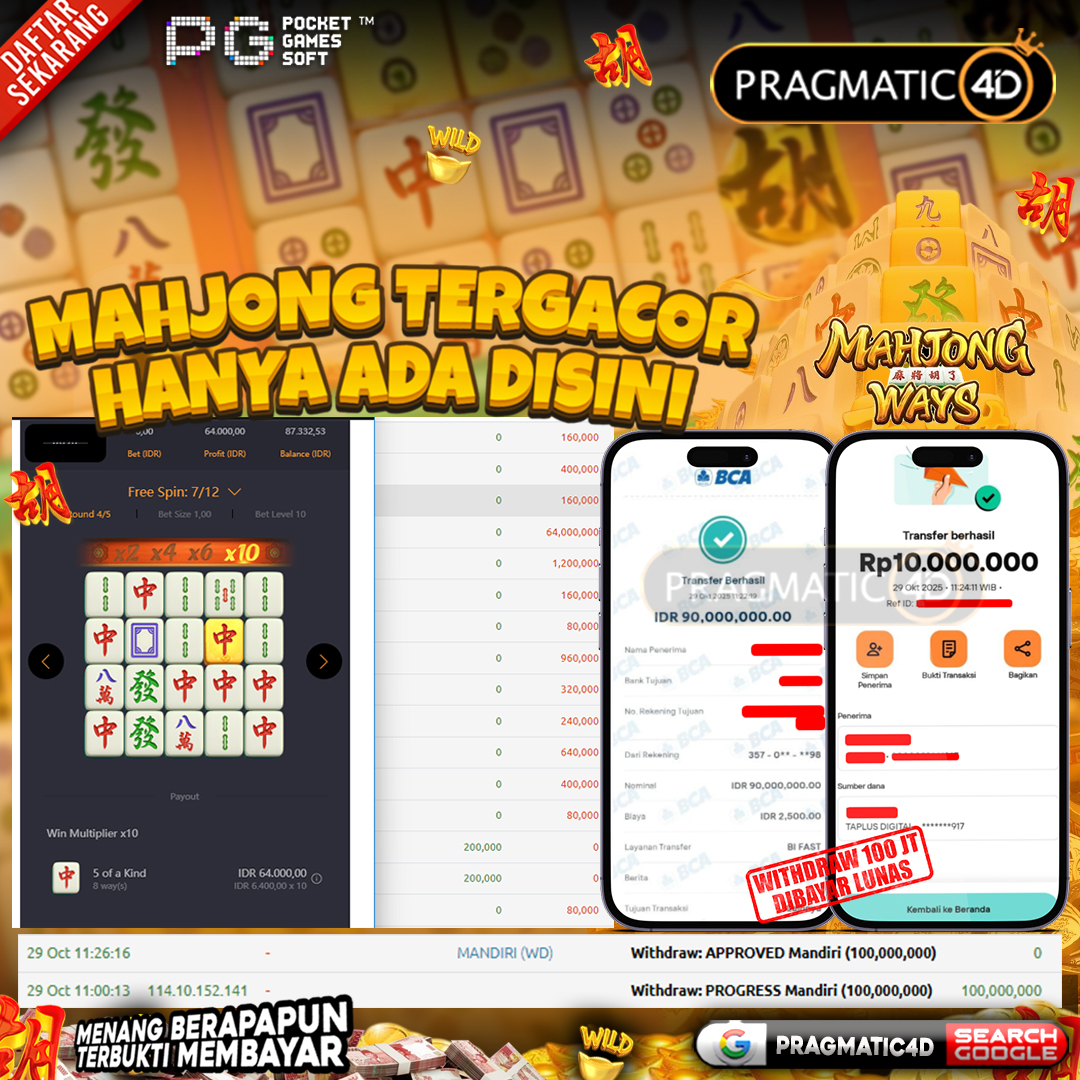 BUKTI KEMENANGAN MEMBER 29 OCTOBER 2025 DI PRAGMATIC4D 100 JUTA
