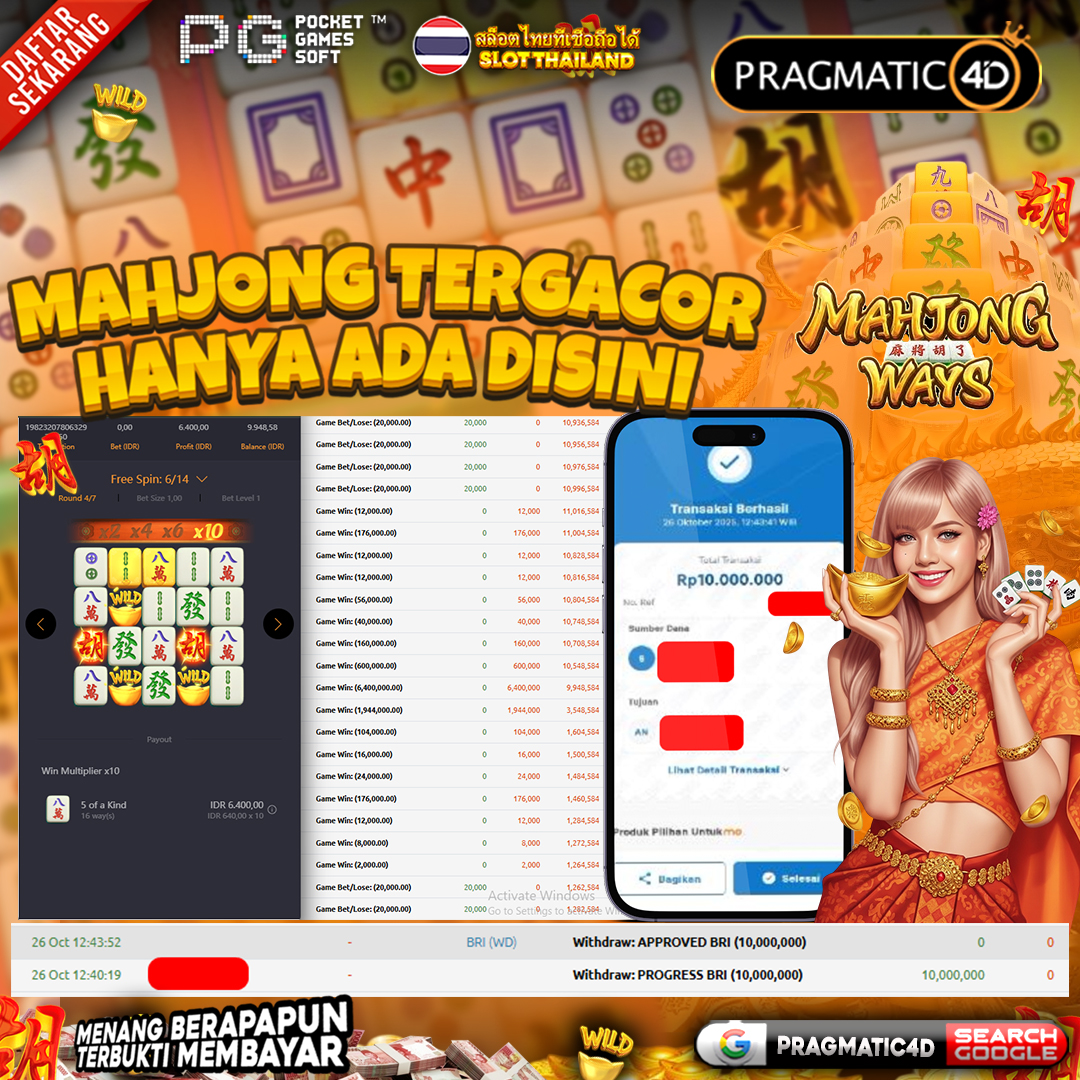BUKTI KEMENANGAN MEMBER 26 OCTOBER 2025 DI PRAGMATIC4D 10 JUTA