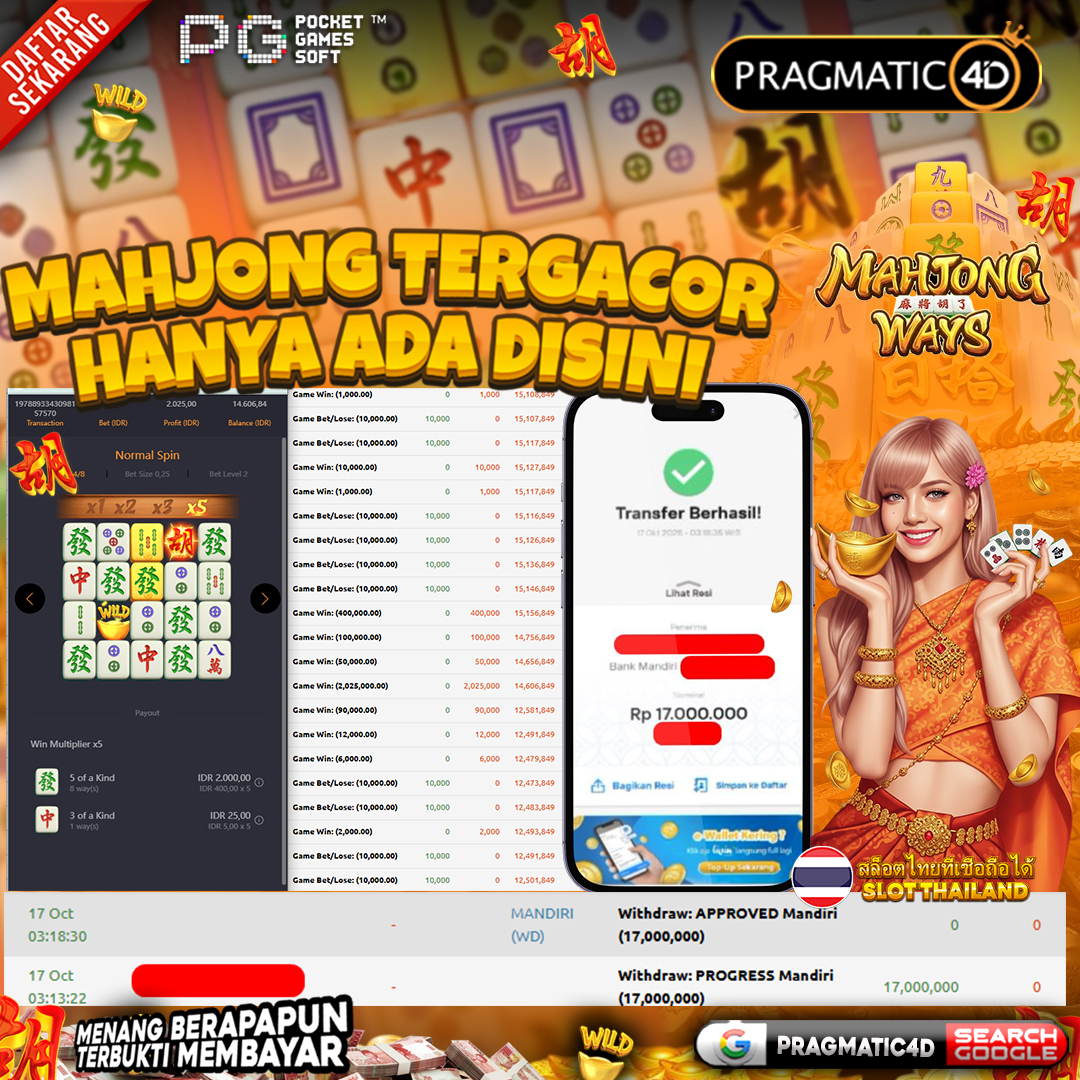 BUKTI KEMENANGAN MEMBER 17 OCTOBER 2025 DI PRAGMATIC4D 17 JUTA