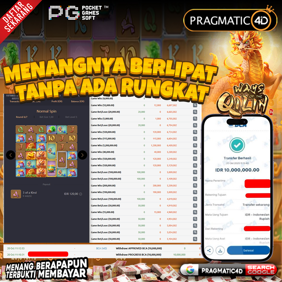 BUKTI KEMENANGAN MEMBER 21 OCTOBER 2025 DI PRAGMATIC4D 10 JUTA