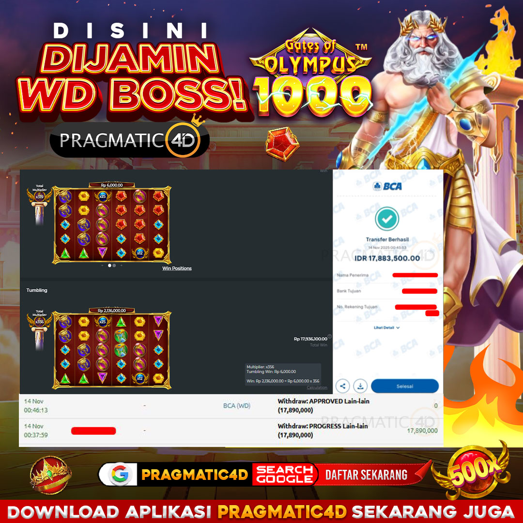 BUKTI KEMENANGAN MEMBER 14 NOVEMBER 2025 DI PRAGMATIC4D 17 JUTA