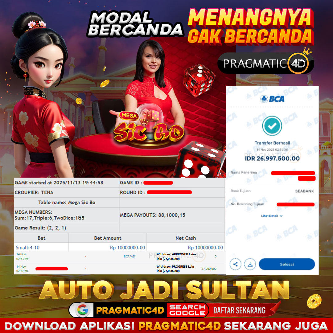 BUKTI KEMENANGAN MEMBER 14 NOVEMBER 2025 DI PRAGMATIC4D 26 JUTA