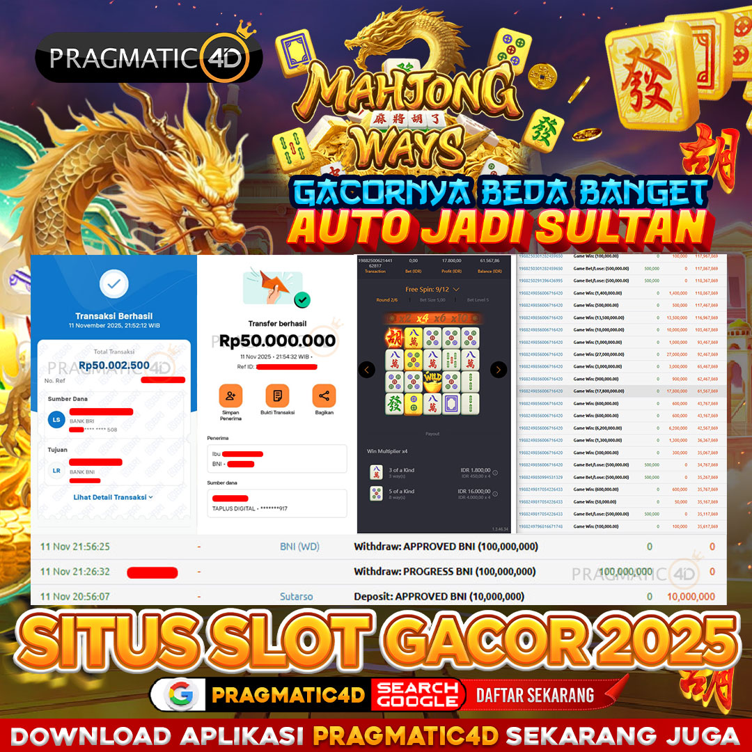 BUKTI KEMENANGAN MEMBER 12 NOVEMBER 2025 DI PRAGMATIC4D 100 JUTA