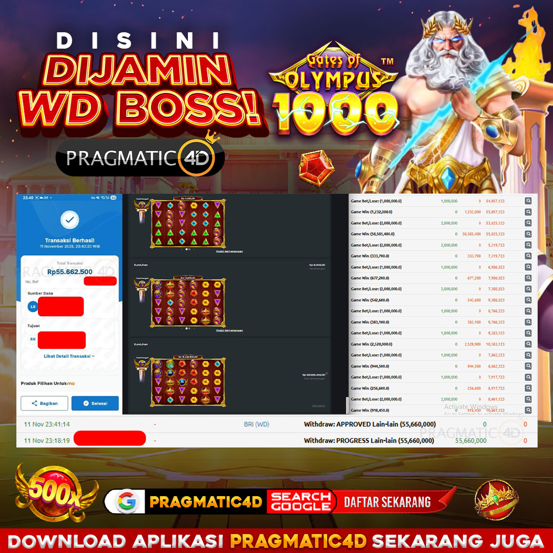 BUKTI KEMENANGAN MEMBER 12 NOVEMBER 2025 DI PRAGMATIC4D 55 JUTA