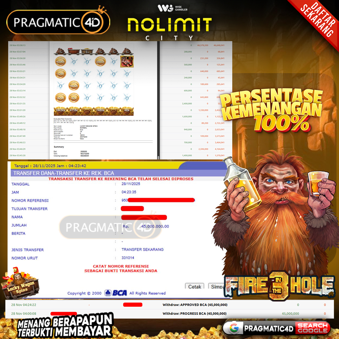 BUKTI KEMENANGAN MEMBER 28 NOVEMBER 2025 DI PRAGMATIC4D 45 JUTA