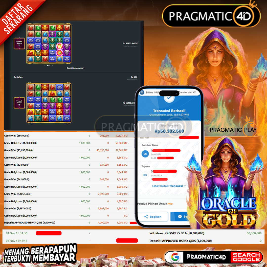 BUKTI KEMENANGAN MEMBER 05 NOVEMBER 2025 DI PRAGMATIC4D 50 JUTA