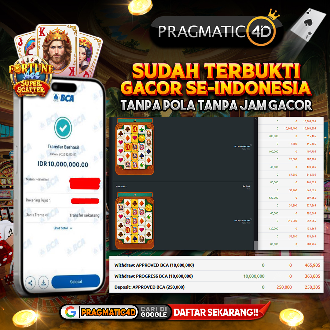 BUKTI KEMENANGAN MEMBER 13 NOVEMBER 2025 DI PRAGMATIC4D 10 JUTA