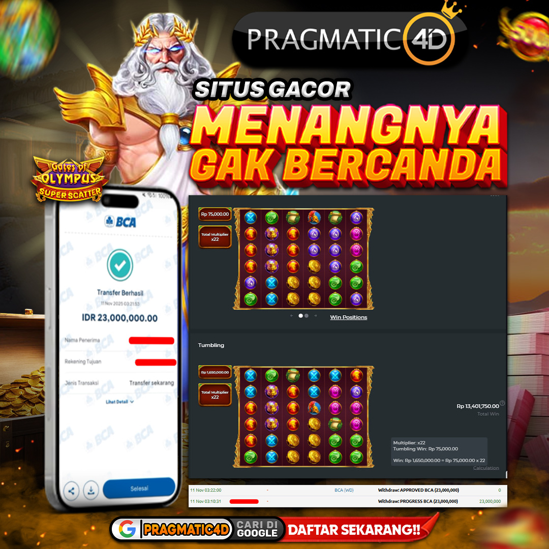 BUKTI KEMENANGAN MEMBER 11 NOVEMBER 2025 DI PRAGMATIC4D 23 JUTA