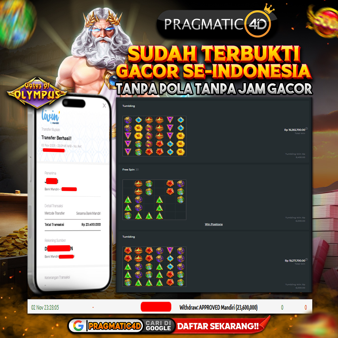 BUKTI KEMENANGAN MEMBER 3 NOVEMBER 2025 DI PRAGMATIC4D 23 JUTA