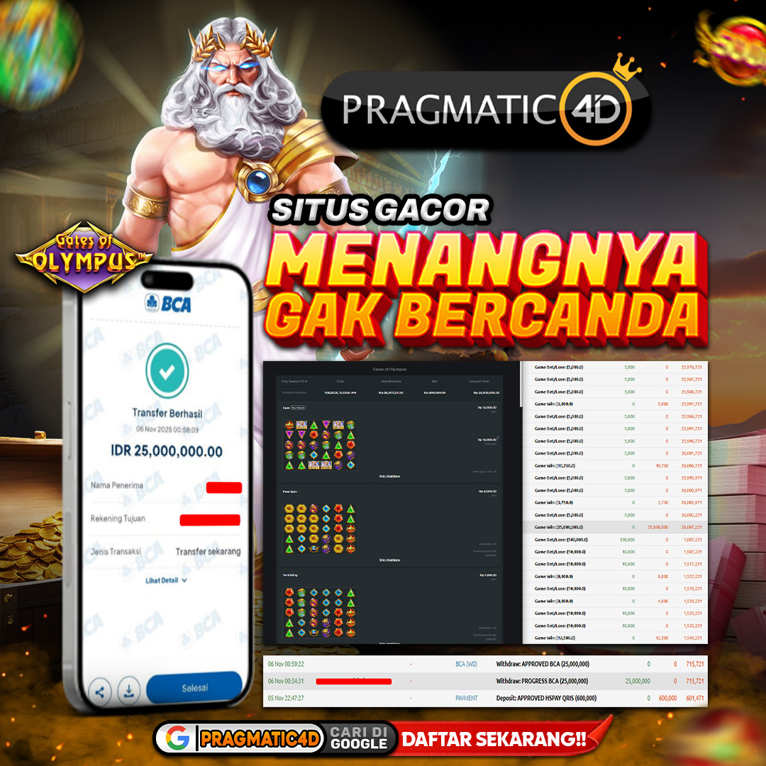 BUKTI KEMENANGAN MEMBER 06 NOVEMBER 2025 DI PRAGMATIC4D 25 JUTA