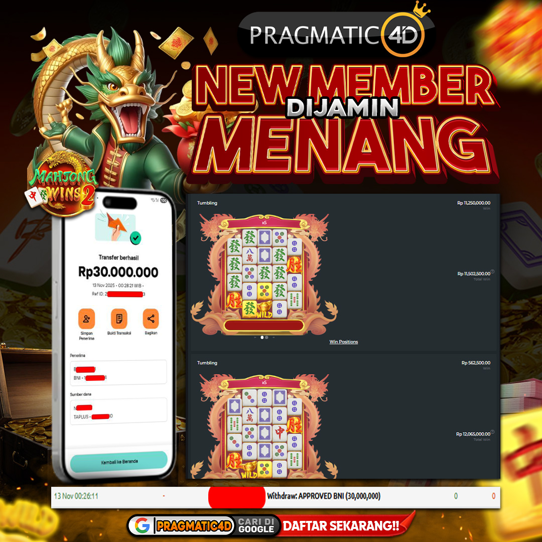 BUKTI KEMENANGAN MEMBER 13 NOVEMBER 2025 DI PRAGMATIC4D 30 JUTA