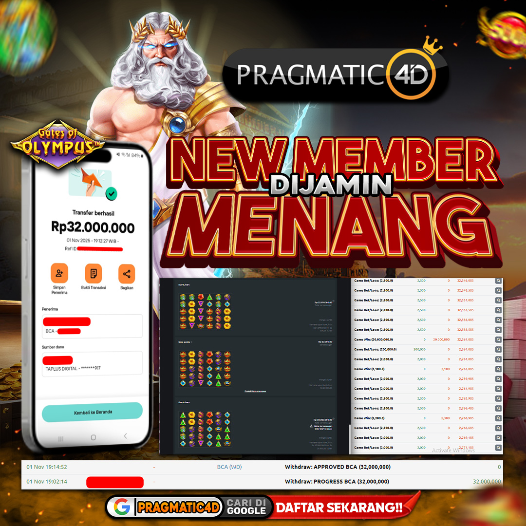 BUKTI KEMENANGAN MEMBER 2 NOVEMBER 2025 DI PRAGMATIC4D 32 JUTA