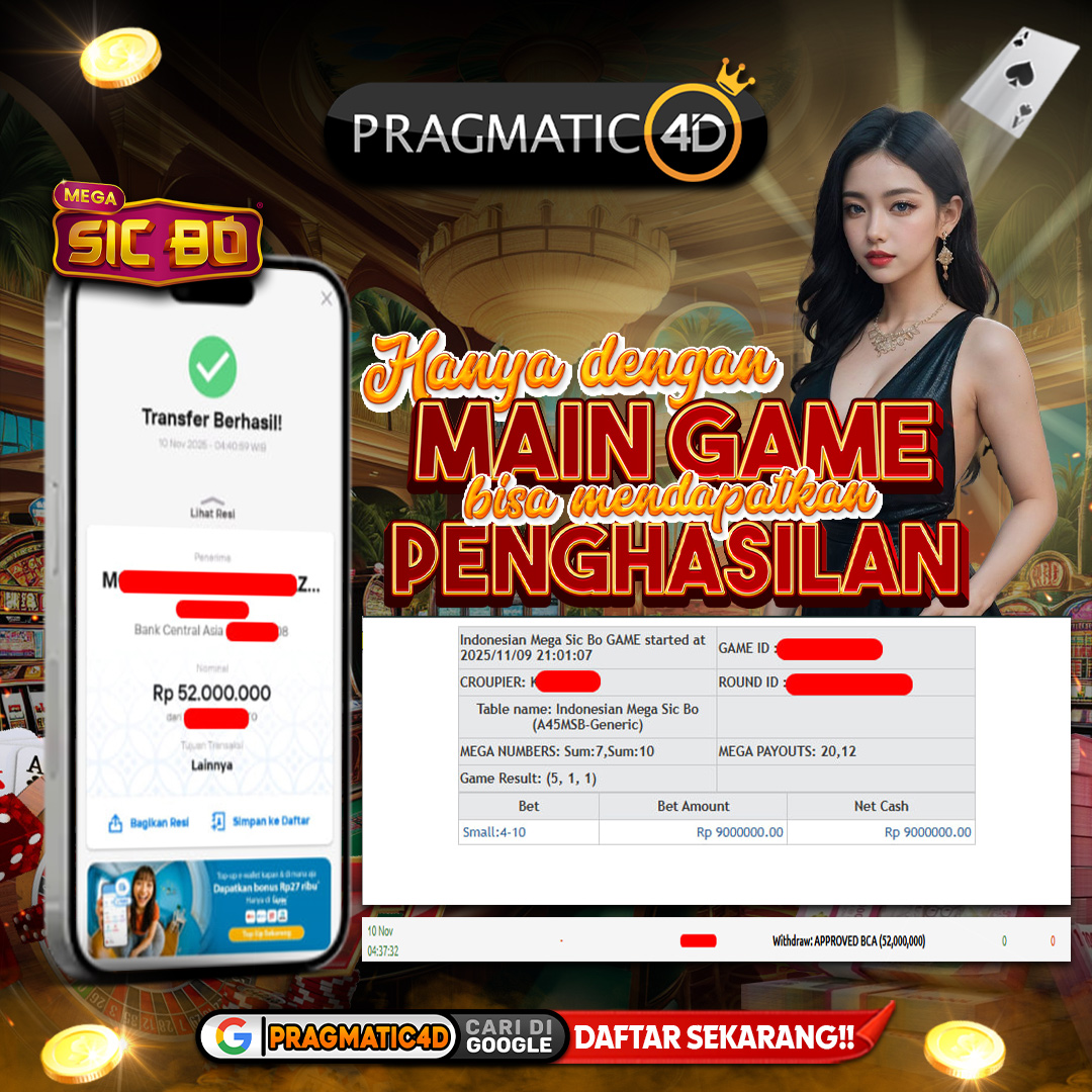 BUKTI KEMENANGAN MEMBER 11 NOVEMBER 2025 DI PRAGMATIC4D 52 JUTA