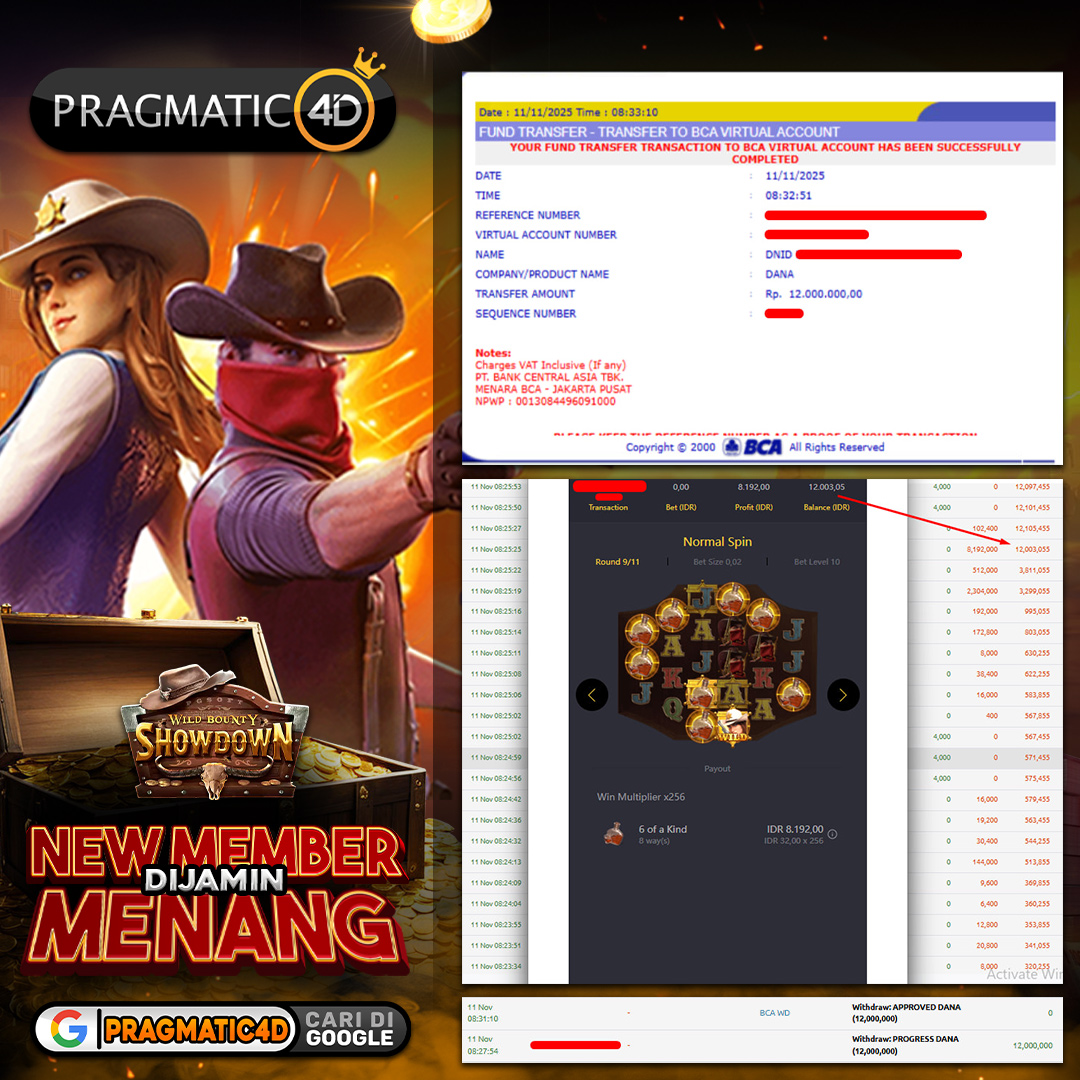 BUKTI KEMENANGAN MEMBER 11 NOVEMBER 2025 DI PRAGMATIC4D 12 JUTA