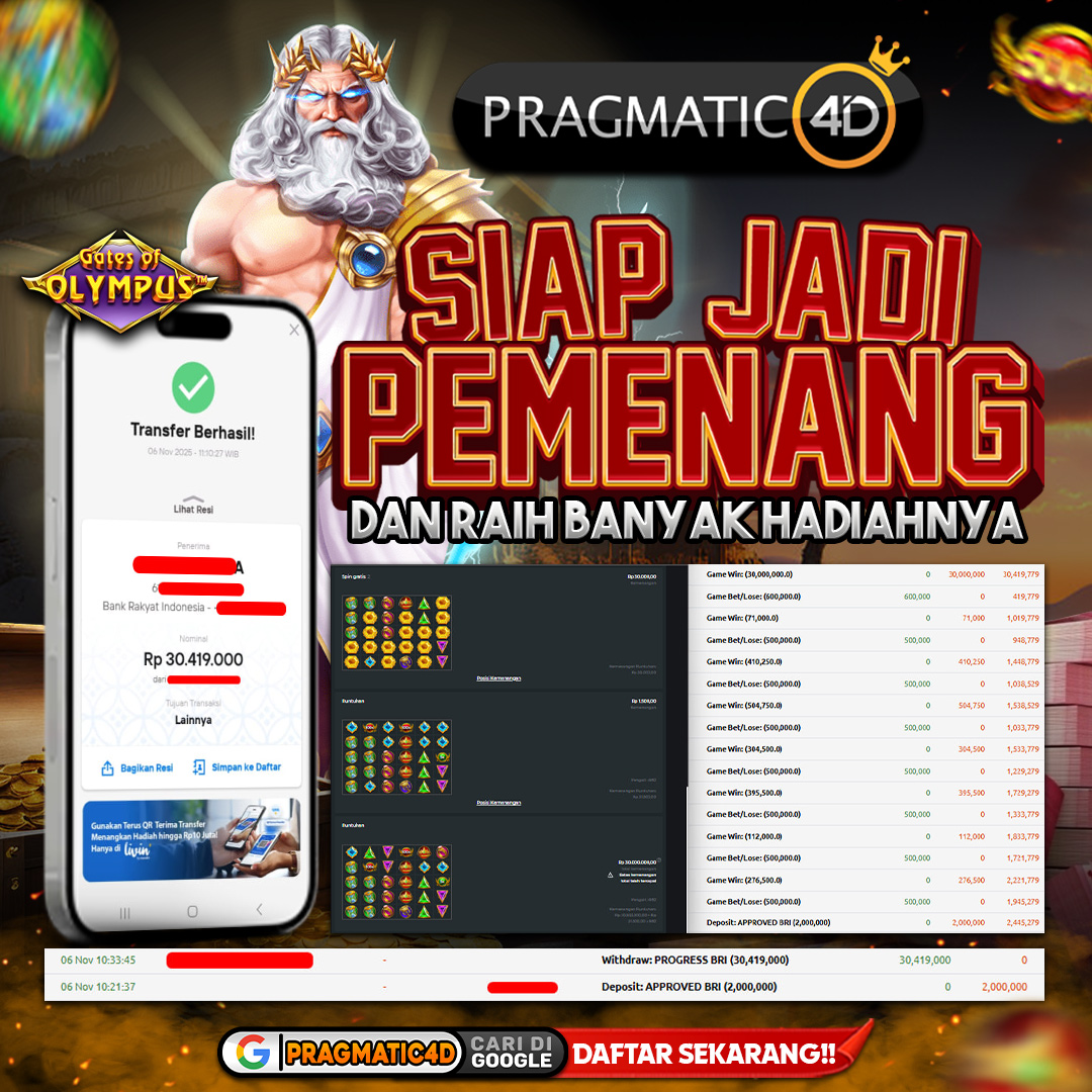 BUKTI KEMENANGAN MEMBER 06 NOVEMBER 2025 DI PRAGMATIC4D 30 JUTA