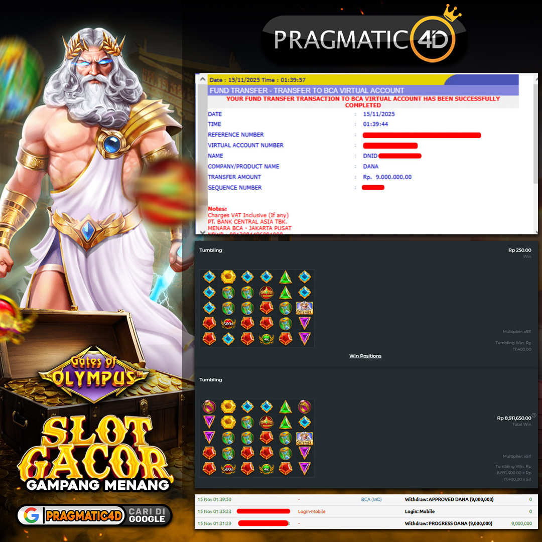 BUKTI KEMENANGAN MEMBER 15 NOVEMBER 2025 DI PRAGMATIC4D 9 JUTA