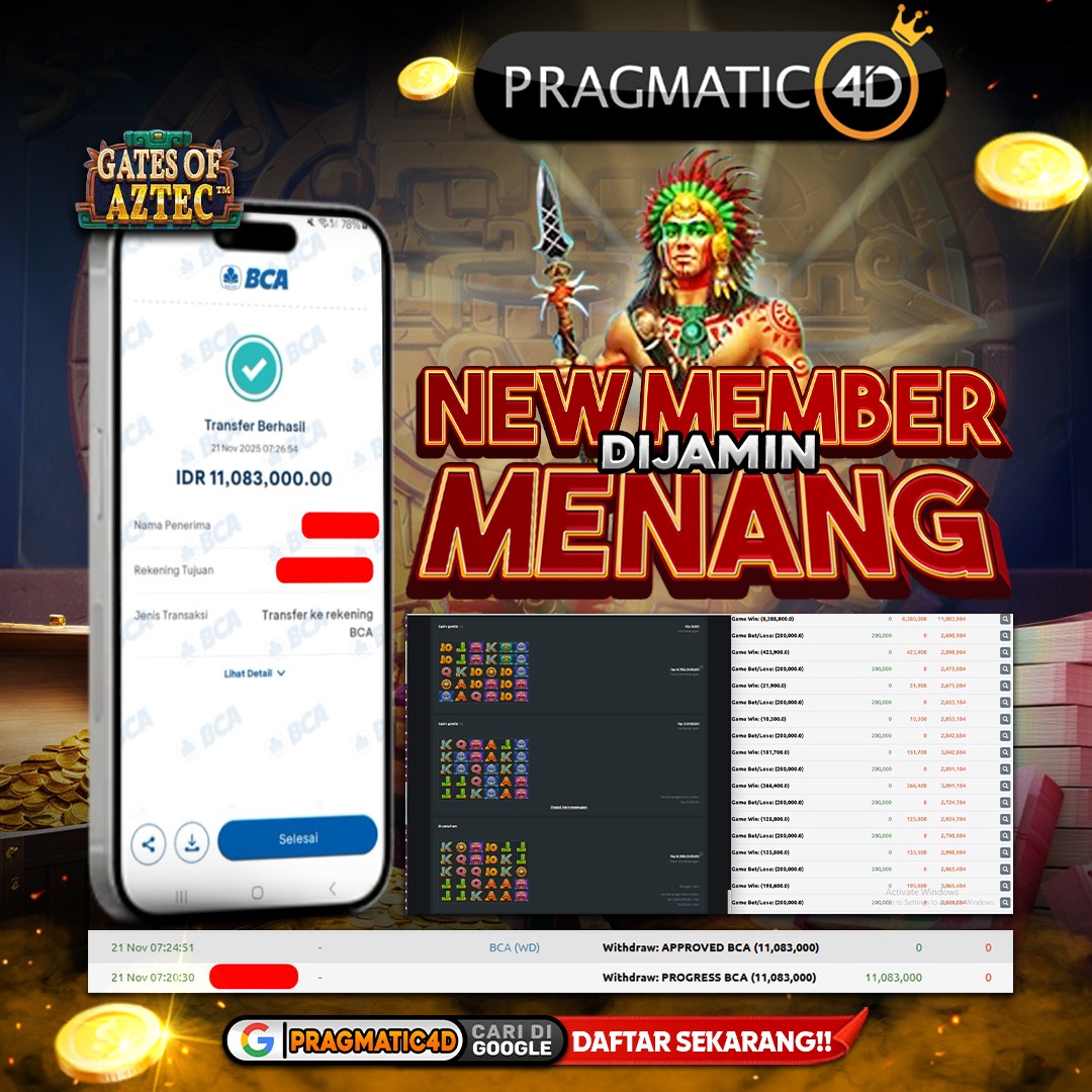 BUKTI KEMENANGAN MEMBER 21 NOVEMBER 2025 DI PRAGMATIC4D 11 JUTA