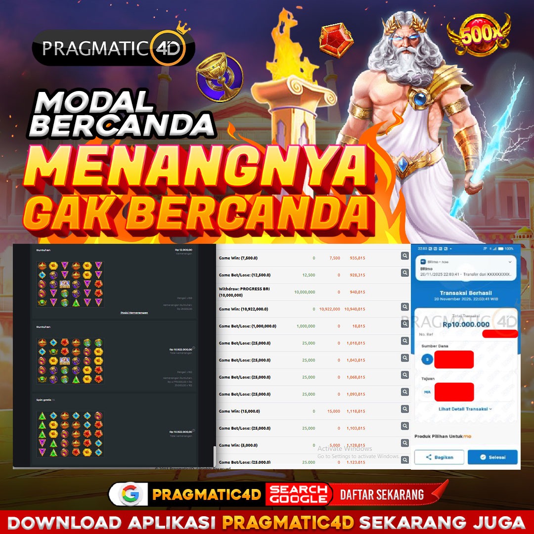 BUKTI KEMENANGAN MEMBER 22 NOVEMBER 2025 DI PRAGMATIC4D 10 JUTA
