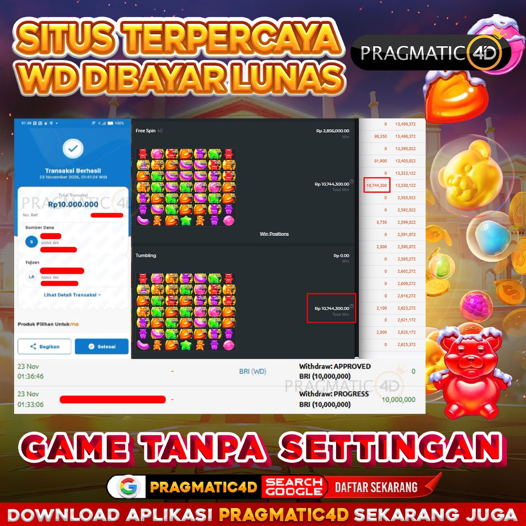 BUKTI KEMENANGAN MEMBER 23 NOVEMBER 2025 DI PRAGMATIC4D 10 JUTA