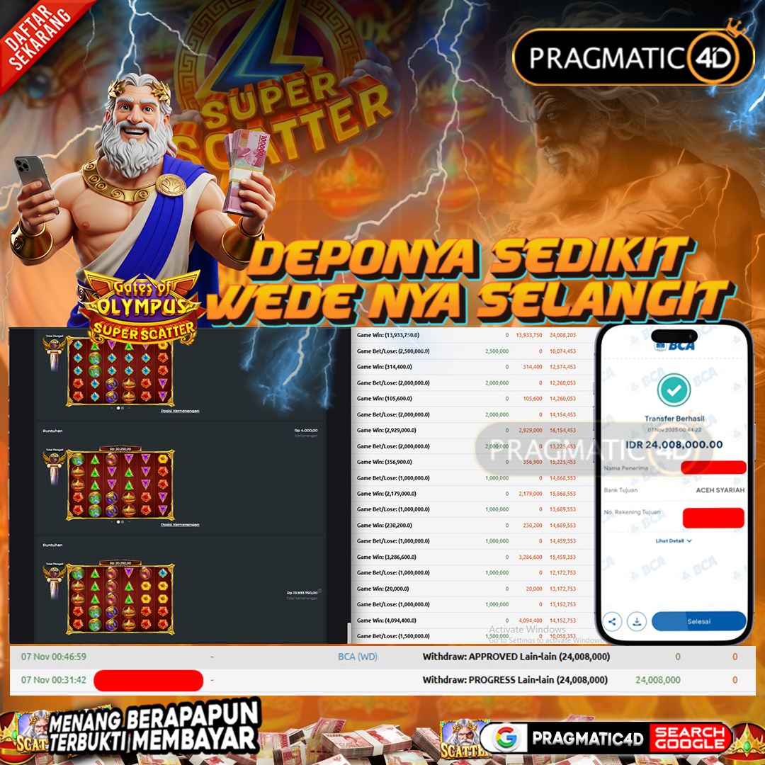 BUKTI KEMENANGAN MEMBER 07 NOVEMBER 2025 DI PRAGMATIC4D 24 JUTA