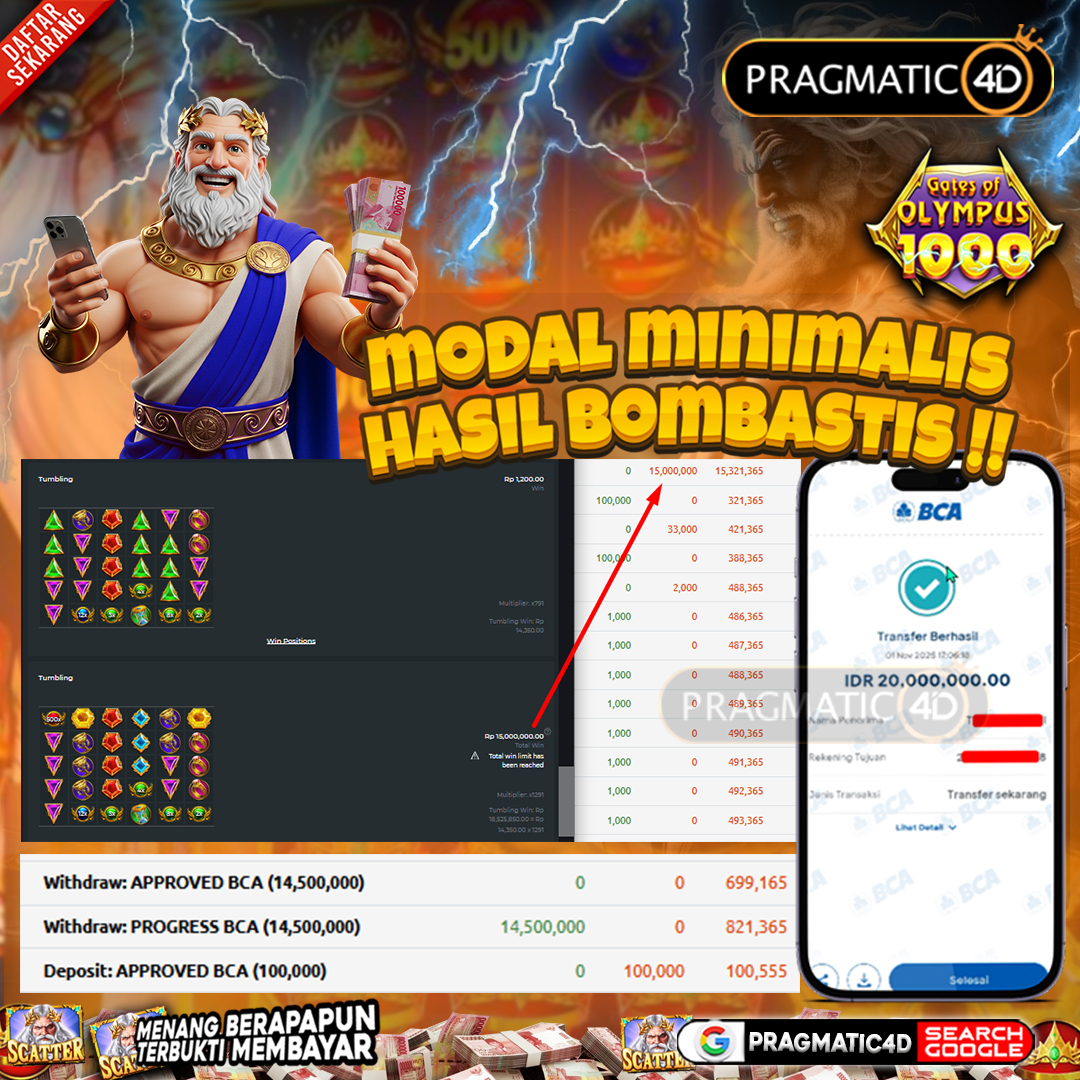 BUKTI KEMENANGAN MEMBER 1 NOVEMBER 2025 DI PRAGMATIC4D 14 JUTA