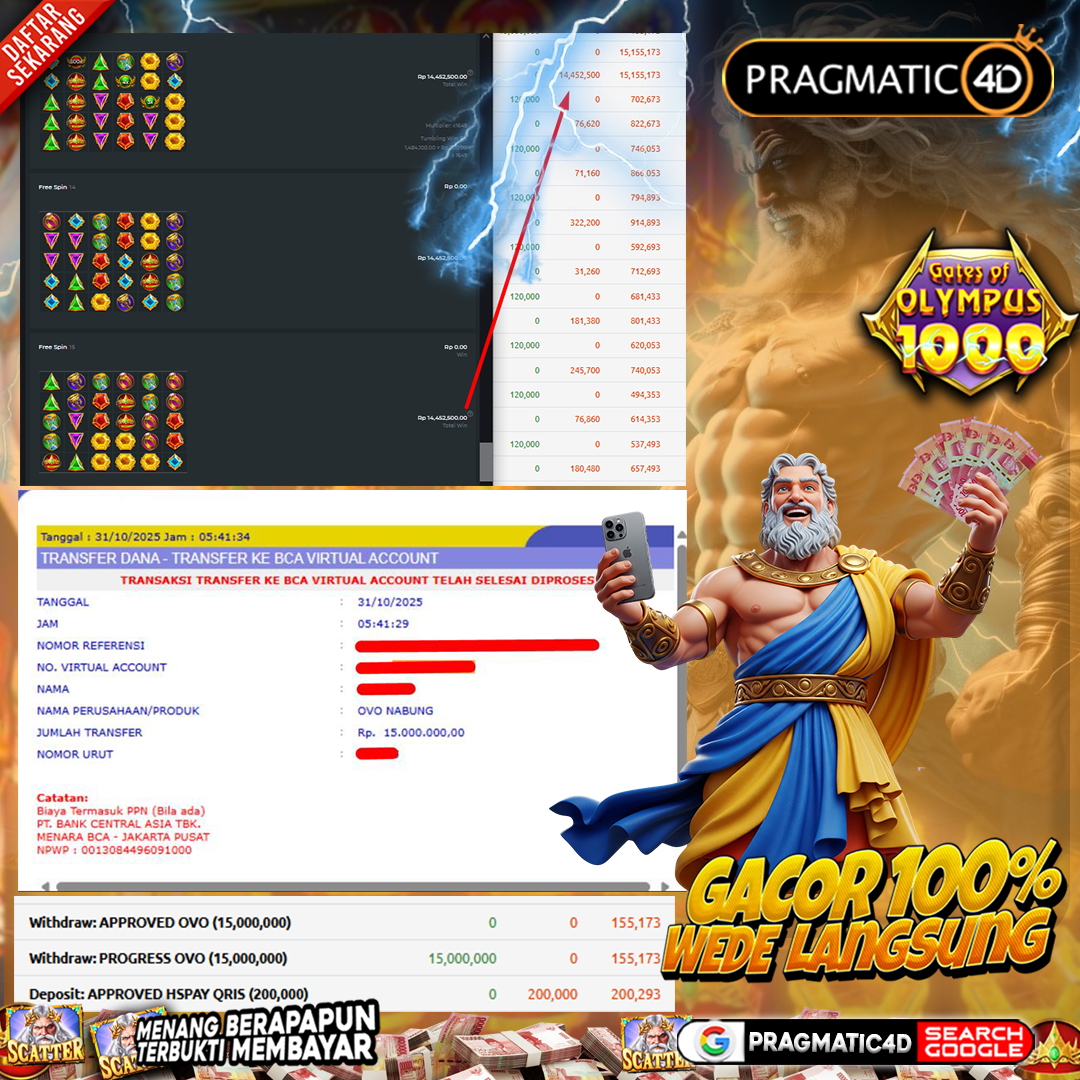 BUKTI KEMENANGAN MEMBER 31 OCTOBER 2025 DI PRAGMATIC4D 15 JUTA
