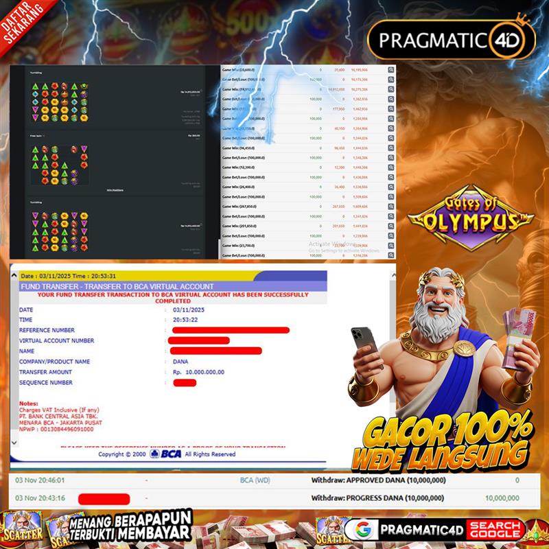 BUKTI KEMENANGAN MEMBER 04 NOVEMBER 2025 DI PRAGMATIC4D 10 JUTA