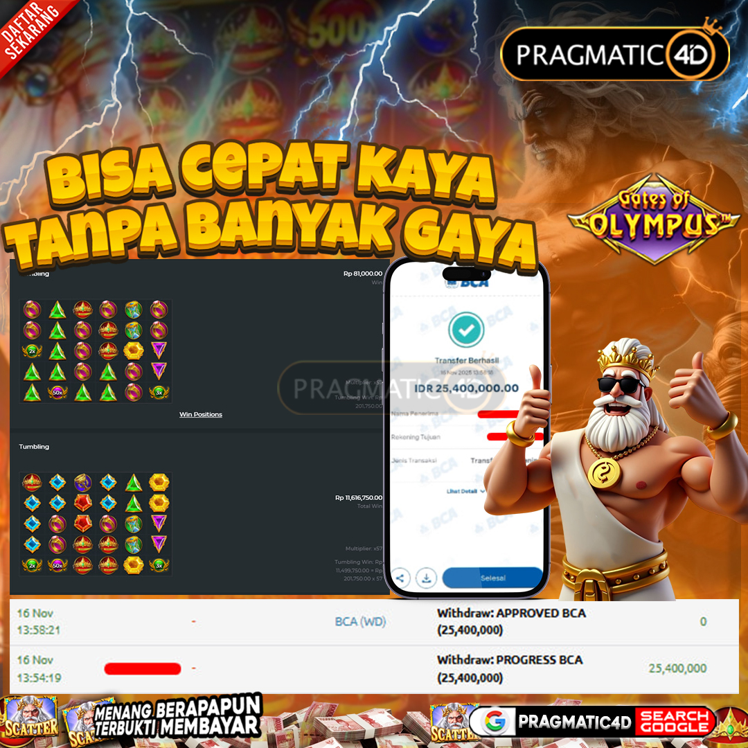 BUKTI KEMENANGAN MEMBER 16 NOVEMBER 2025 DI PRAGMATIC4D 25 JUTA