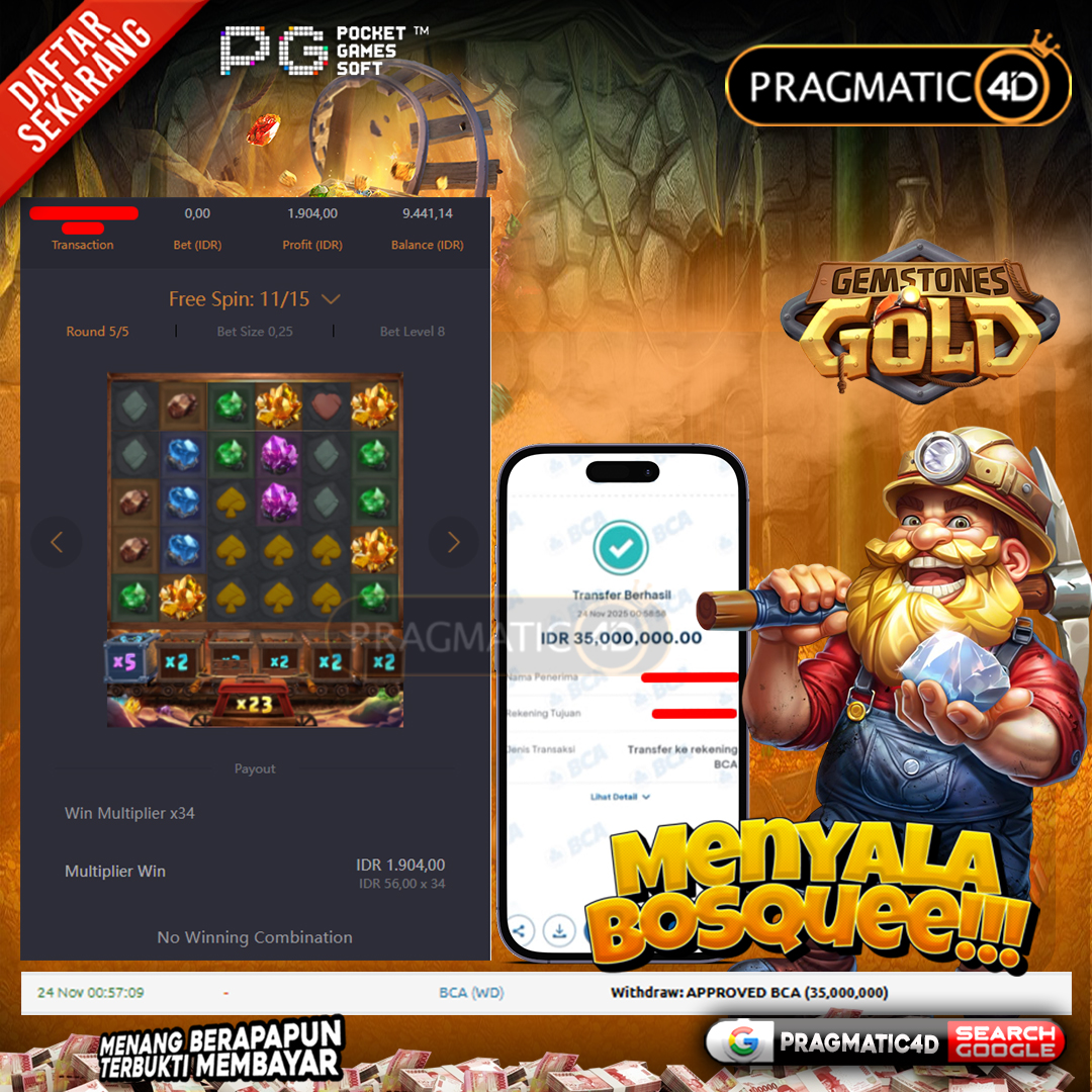 BUKTI KEMENANGAN MEMBER 24 NOVEMBER 2025 DI PRAGMATIC4D 35 JUTA