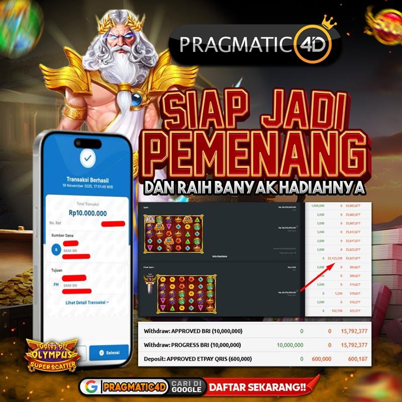 BUKTI KEMENANGAN MEMBER 20 NOVEMBER 2025 DI PRAGMATIC4D 10 JUTA