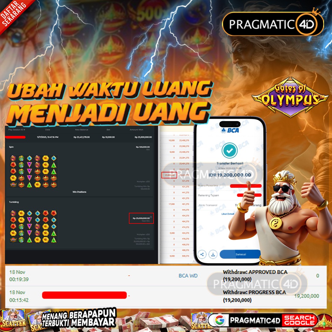 BUKTI KEMENANGAN MEMBER 18 NOVEMBER 2025 DI PRAGMATIC4D 19 JUTA