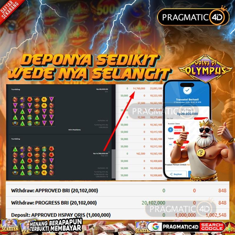 BUKTI KEMENANGAN MEMBER 18 NOVEMBER 2025 DI PRAGMATIC4D 20 JUTA
