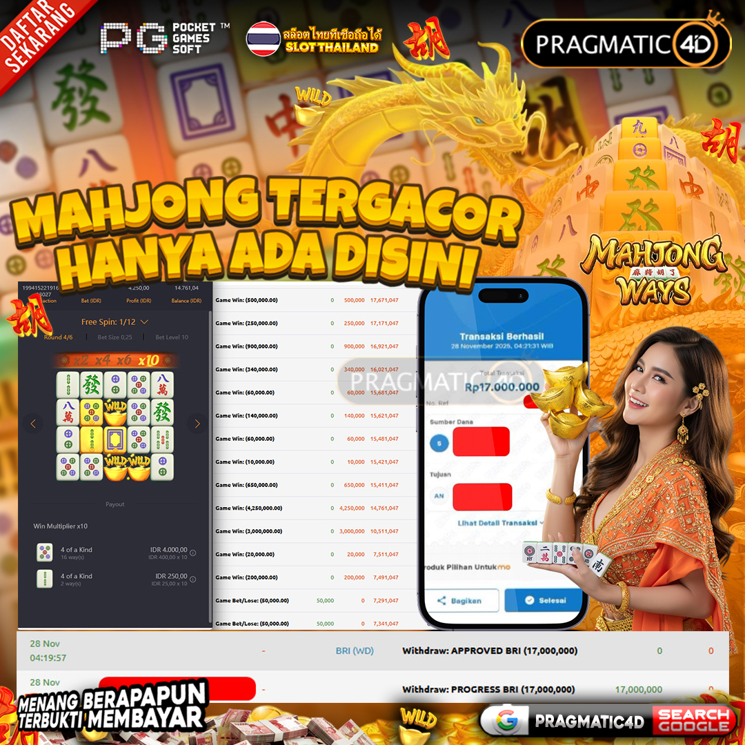 BUKTI KEMENANGAN MEMBER 28 NOVEMBER 2025 DI PRAGMATIC4D 17 JUTA