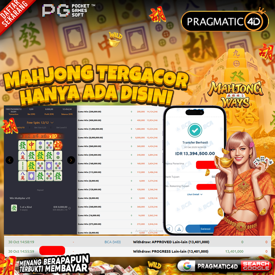 BUKTI KEMENANGAN MEMBER 31 OCTOBER 2025 DI PRAGMATIC4D 13 JUTA